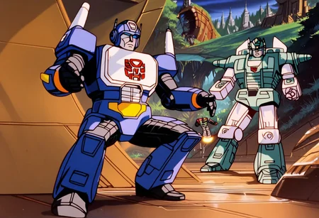 score_9, score_8_up, score_7_up, animation, transformers, 1boy , robot,Autobot , Tall, Bulky, Stealth Super Tank, glowing eyes, blue eyes, large eyes, circular eyes, Forest Green and Black armor, forward Laser cannons, treads,, angry face, transforms into futuristic Stealth Super Tank, full body, Autobot  Symbol (Blue), Military Helmet,