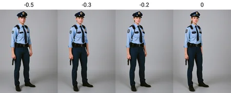 <lora:Gender Swap_alpha1.0_rank4_noxattn_last:-0.5>, person, human, full body shot, wearing police uniform, portrait, best quality,