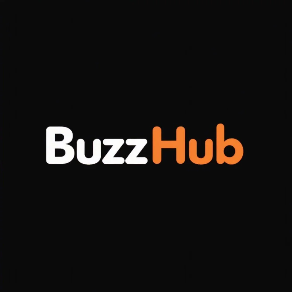 The logo of PornHub but instead its "BuzzHub", Buzz in white text black background Hub in a orange squircle