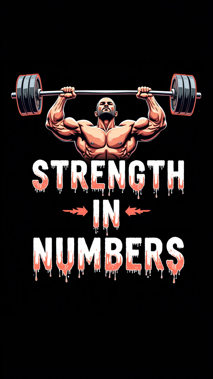 A fitness poster showing a muscular arm lifting weights, with the words âStrength in Numbersâ subtly appearing in the sweat droplets.    ,aidmatextimprover