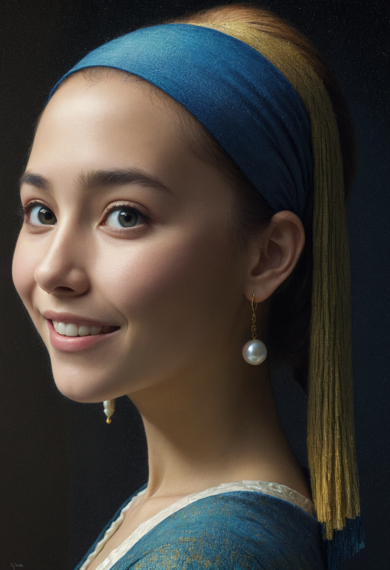 art by Henri Le Sidaner, (art by Shotaro Ishinomori:1.1) , VRay, Kawasaki, Illustration, Hopeful, spotlight, 800mm lens, in the style of girl with the pearl earring, Pixel Art pixelated pixel pixel   James Peaslee and by Pixar, extremely content happy smile
