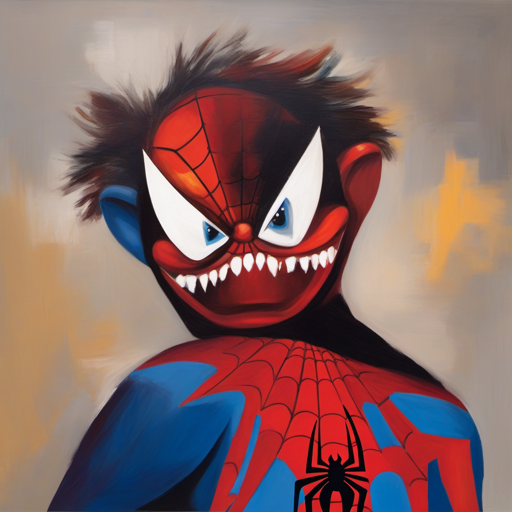 painting of Spiderman with sharp teeth, George Condo Style, horror(theme),   <lora:MBTDF xl-000003:0.9>