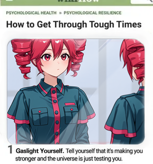 masterpiece, best quality, absurdres, toughtime, 1girl, kasane teto, mirror, <lora:How_to_get_through_tough_time_meme-000007:1>
