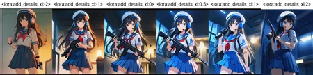 1girl,bandaid,bandaid_on_arm,beret,black_hair,blue_eyes,blue_sailor_collar,blue_skirt,closed_mouth,ear_protection,flashlight,gun,hat,headset,holding,holding_gun,holding_weapon,indoors,letterboxed,long_hair,neckerchief,night,pleated_skirt,red_neckerchief,sailor_collar,school_uniform,serafuku,shirt,short_sleeves,skirt,solo,v-shaped_eyebrows,very_long_hair,weapon,white_hat,white_shirt,window,<lora:add_details_xl:-2>,