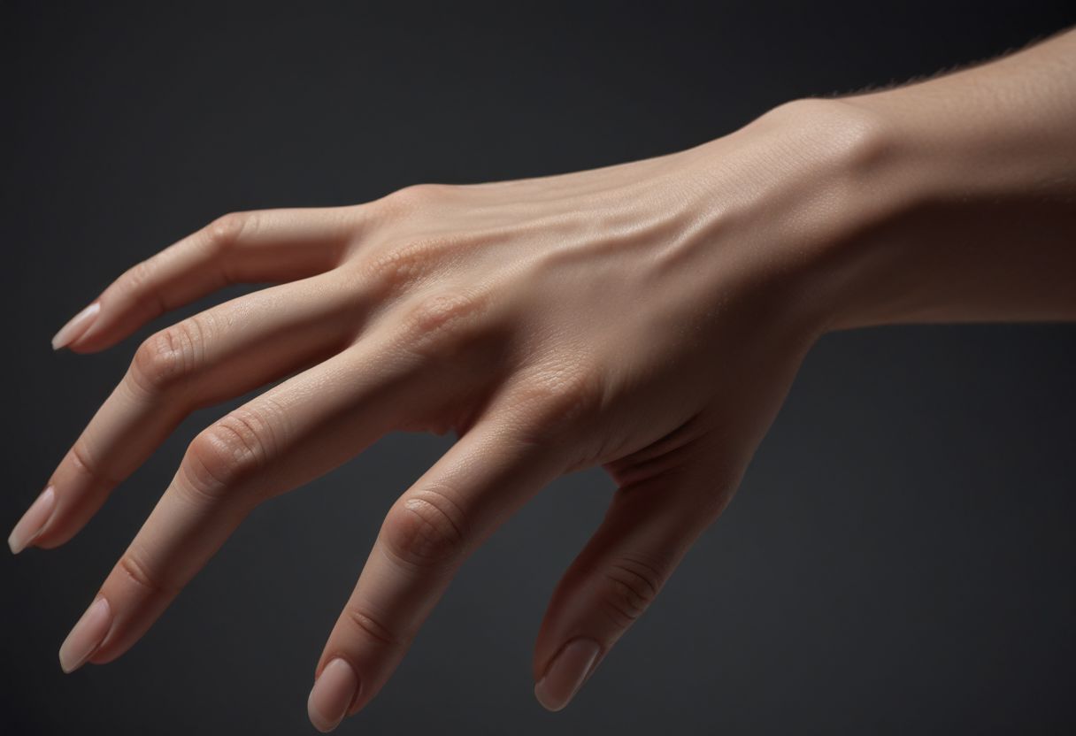(Realism: 1.4), Cinematic lighting, (detailed image of a man's palm), fingers, nails, skin texture, (correct anatomical shape), detailed rendering, perspective from different angles, close and far.