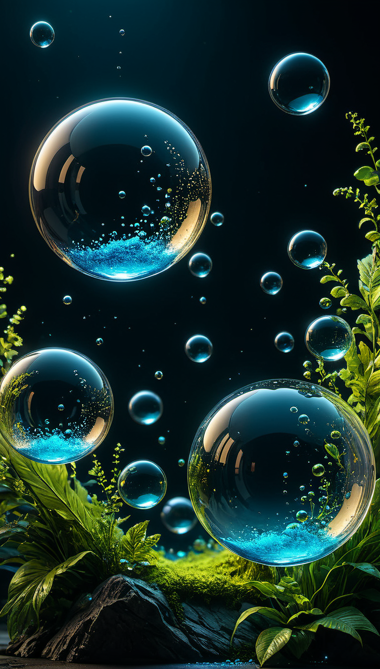 breathtaking impress me by creating an award-winning photograph exploring an original and unconventional theme that captivates and amazes the viewer. many tiny bubbles,glowing bubbles,moving bubbles,motion blur,otherwordly setting,astral planes,Push boundaries of traditional concepts,infusing the image with creativity and wonder,leaving a lasting impression on those who behold it,32K,absurdres,add excessive amounts of detail that enhance the theme of the image,display creativity with the choice of subjects and objects, glow effects, godrays, Hand drawn, render, 8k, octane render, cinema 4d, blender, dark, atmospheric 4k ultra detailed, cinematic, Sharp focus, big depth of field, Masterpiece, colors, 3d octane render, 4k, concept art, trending on artstation, hyperrealistic, Vivid colors, extremely detailed CG unity 8k wallpaper, trending on CGSociety, Intricate, High Detail, dramatic