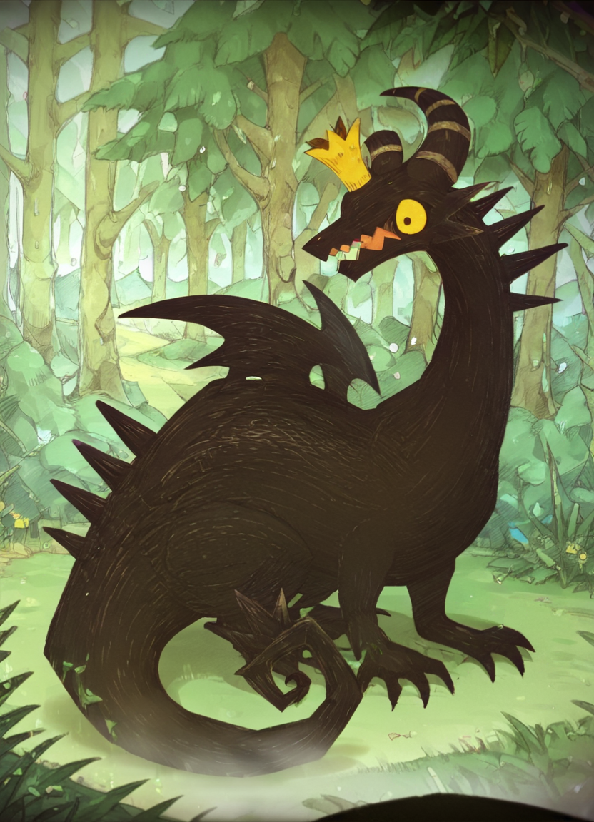 dragon, broken horn, wings, crown, no humans, solo, tail, full body, sharp teeth, horns, yellow eyes, teeth, spikes, <lora:DragonKingPony1.2:1>, score_9, score_8_up, score_7_up, score_6_up, score_5_up, score_4_up outdoors, park,