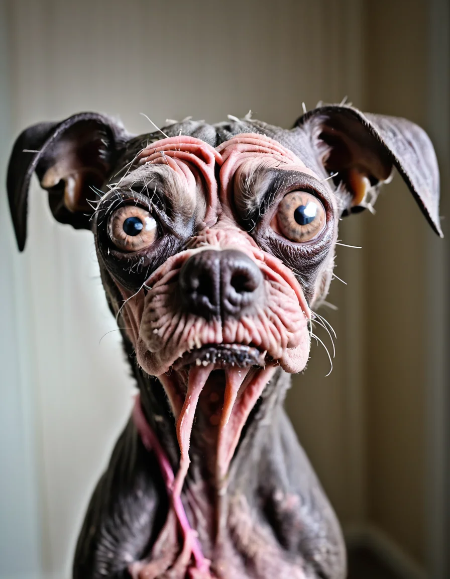 uglylora, 1dog, solo, portrait, ugly, nasty