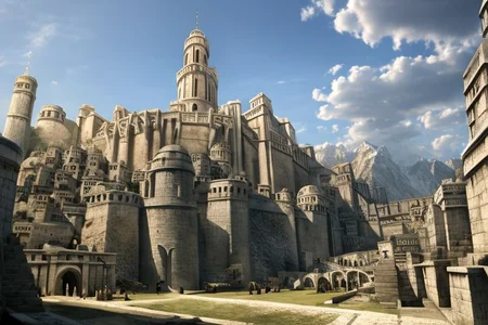 (masterpiece:1.2), (best quality,:1.2), 8k, HDR, ultra detailed, ((photorealistic)), professional light, cinematic lighting, fashion photography, ambient lighting, atmospheric effects, Numenor, a medieval fantasy harbour, some big ships, big statues, towers, walls, <lora:Numenor-10:1>, in the style of Middle Earth, Tolkien, Minas Tirith, epiCPhoto