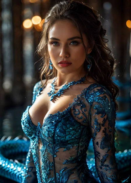 raw photo, visually stunning, a woman, breasts, elegant hairstyle, shining eyes, long eyelashes, make up, see through decorated clothing, (no bra), hold-up stockings, dramatic lighting, realistic shadows, detailed fantasy background, dragon, blue wave, ultra detailed, Intricate, bokeh, 8k, <lora:add-detail-xl:0.8> <lora:MS_ALAY_SDXL_V1:1> <lora:mjv6:0.6>
