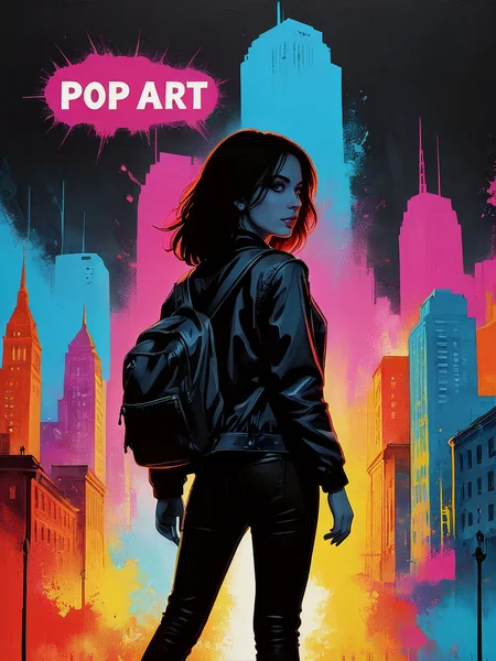 A painting, silhouette. City background. Vibrant. Female focus.
Text floating in the air: "Pop Art".
<lora:PopArt01a_CE_XL_300-OT:0.4> popartCE_style
<lora:TextTitle01a_CE_XL_300-OT:0.6> texttitle