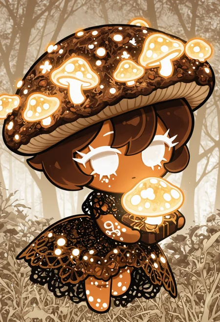 masterpiece,best quality,amazing quality,
colored eyelashes,white eyelashes,brown hair,
earth-toned,fungal-inspired body,truffle-themed accessories,enigmatic pose,solo,full body,misty,forest background,(mushroom theme:1.1),(luxury theme:1.1),delicate,lacy patterns on skin,truffle-scented aroma,holding a small,exquisite truffle-shaped box,surrounded by an aura of refinement and exclusivity,with a few subtle,glowing mushrooms growing around them,
crk1styl111,<lora:lycoris:1>,(chibi:1.4),