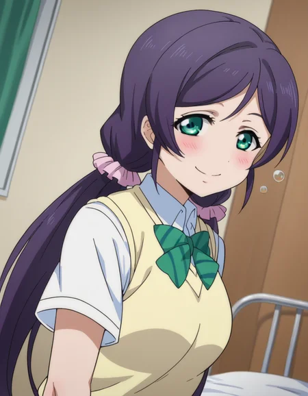 score_9, score_8_up, score_7_up, source_anime,
nozomitoujou, <lora:nozomi-toujou-ponyxl-lora-nochekaiser:1>
nozomi toujou, green eyes, purple hair, twintails, low twintails, scrunchie, long hair, smile,
otonokizaka school uniform, pleated skirt, school uniform, short sleeves, skirt, summer uniform, sweater vest, yellow sweater vest,
indoors, bed, bed room, on side, blush, drunk,
looking at viewer, cowboy shot, dutch angle,
