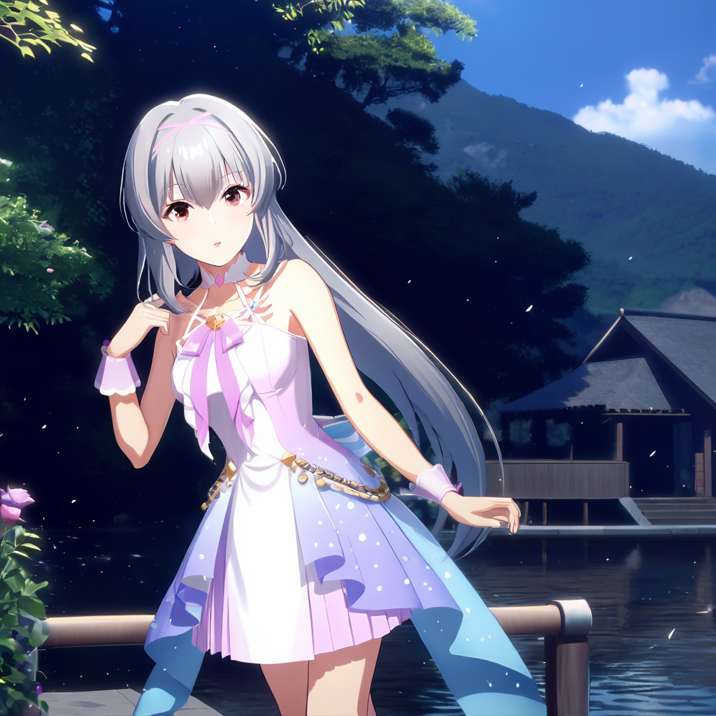[high quality, best quality], cinematic,1girl,tendorui,TRui idolcostume,ooking at viewer,outdoor,   <lora:TRUI-10:0.8>