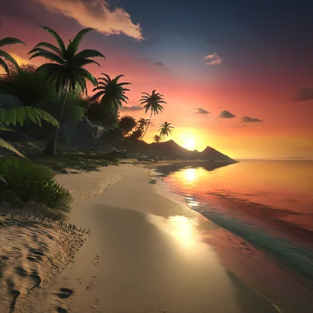 masterpiece,8k,absurd resolution, <lora:farcry_xl:0.81>,
farcry,, scenery, no humans, tree, sunset, sky, outdoors, cloud, palm tree, ocean, beach, horizon, water, cloudy sky, plant, sand, shore
,reflection, cg rendering, volumetric light,  bioluminescence, unreal engine 5, magic of light,dinamic light,realistic shadows