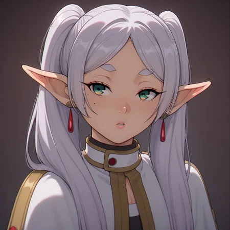 easynegative, 2D, score_9_up, score_9, score_8_up, score_8, score_7_up, score_7, highly detailed, high contrast, amazing quality, dynamic lighning, shiny skin, beauty mark, solo, solo focus, shadyfox, sfrieren, elf, elf ears, white hair