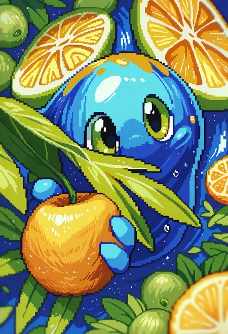 score_9, score_8_up, score_7_up BREAK Pixelstyle1, pineapple monster, big lemon eyes, fruit body, fruit creature, solo, solo focus, scary,