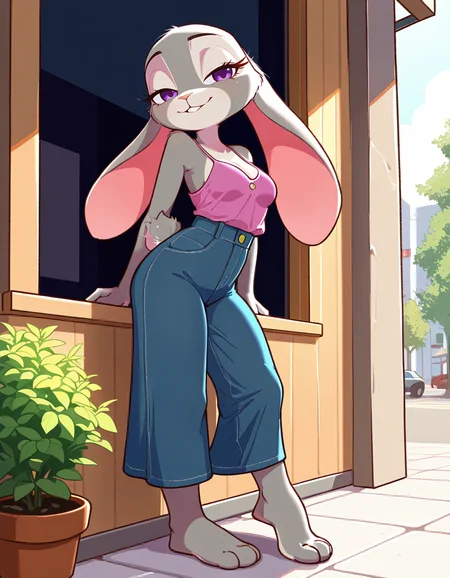 masterpiece, best quality, very aesthetic, absurdres,
outdoors, casual, 
full body, 
seductive smile, parted lips, long eyelashes,
 <lora:Judy_Hopps_v01_NAIXL:1>
Jud7H00ps,1girl,solo,furry,furry female, rabbit girl, rabbit ears,purple eyes,animal nose,body fur,grey fur,rabbit tail,