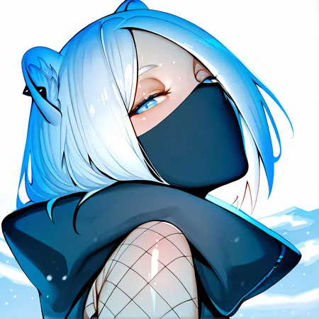1girl, solo, looking at viewer, half-closed eyes, portrait, snow, shiny skin,
masterpiece, high quality, highly detailed, lazypos, realistic,
<lora:Arknights_Shirayuki_ILLUSTRIOUS:0.8> akshirayuki, weasel ears, white tail, blue eyes, white hair, hair over one eye, ear piercing, shirayubase, fishnet sleeves, wide collar, hood down, black shirt, fingerless gloves, single arm warmer, black mask,
<lora:Capybara__shiro3shiro3_ã«ããã©_Style__Illustrious:0.5> shiro3shiro3 <lora:MoriiMee_Gothic_Niji_Style_Illustrious_r1:1> artist:moriimee