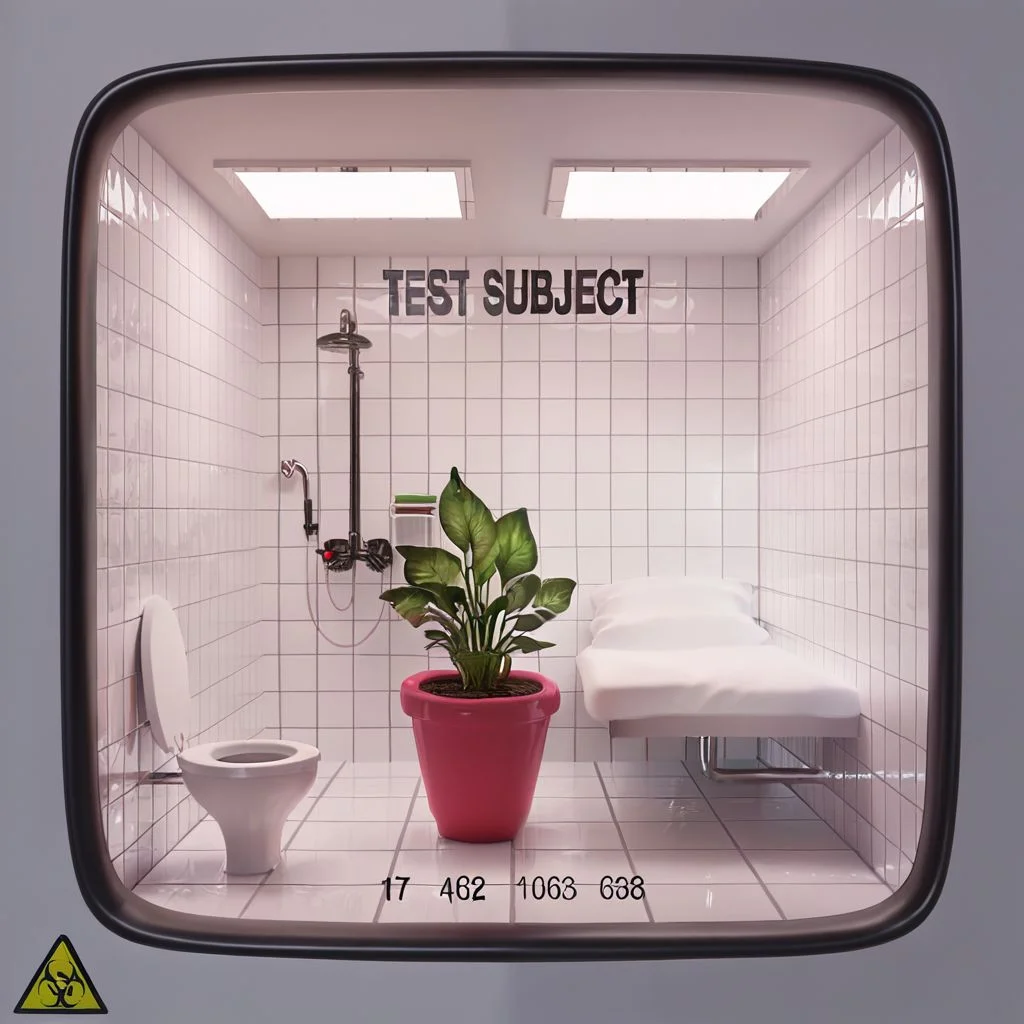 <lora:testchamberV2:0.8> testchamber, glass wall with text "TEST SUBJECT", tiles, close-up, giant potted plant, lush green leaves, ceramic pot, volumetric fog, clean, score_9, score_8_up, score_7_up, score_6_up, score_5_up, score_4_up, ponypositive,