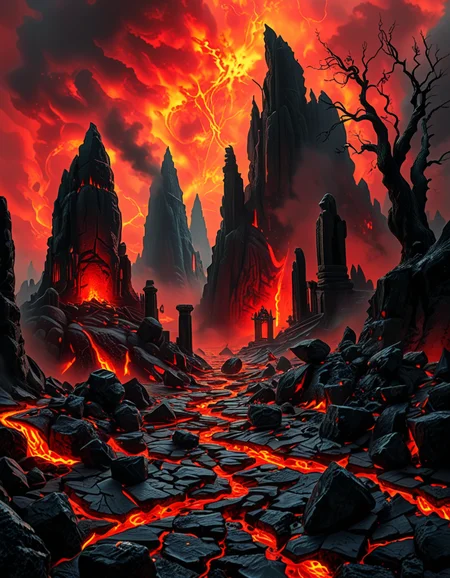 A terrifying and surreal depiction of the depths of Hell. The landscape is vast and nightmarish, filled with jagged obsidian cliffs, rivers of molten lava, and towering spires of blackened rock. The sky is a swirling vortex of crimson and black, illuminated by eerie, flickering flames. Chains dangle from massive, decaying arches, and tormented souls writhe in agony, their ghostly figures stretching toward the burning sky. Demonic creatures with twisted horns and glowing eyes lurk in the shadows, watching hungrily. The ground is cracked and scorched, exhaling thick plumes of sulfuric smoke. In the distance, a colossal, menacing throne made of skulls and bones looms over the infernal landscape, occupied by a shadowy, horned figure. The atmosphere is thick with despair, enhanced by a dramatic, chiaroscuro lighting effect that contrasts the deep shadows with the hellish glow of the flames. Hyper-realistic, highly detailed, dark fantasy style.
<lora:SDXLFaeTastic2400:0.4> <lora:extremely_detailed:0.4> extremely detailed,<lora:depths_of_h3ll:1>,depths of h3ll, Masterpiece,best quality,hi res,8k,hi res,8k,award winning,(sharp focus, intricate, highly detailed),