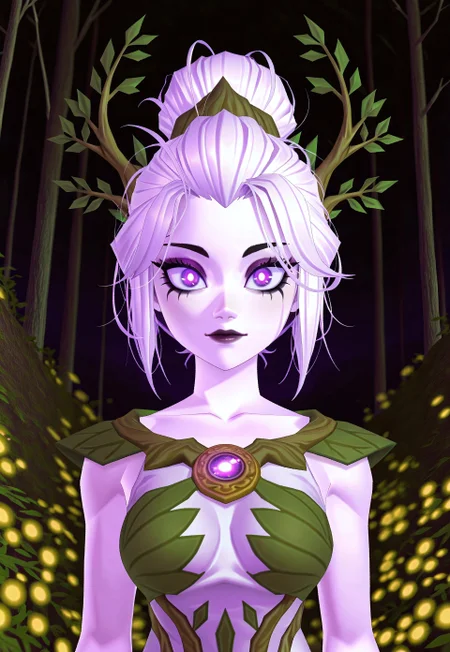 1girl, (light bloom:1.4),
low poly, 3d, an animated character,
purple eyes, huge pupils, glowing pupils, solid purple sclera,
messy hair, short hair,
windswept white hair,
dryad clothing,
white skin,
(mascara:1.5),
, winged eyeliner,
masterpiece, best quality, amazing quality, very aesthetic, 8K, 3d rendering,