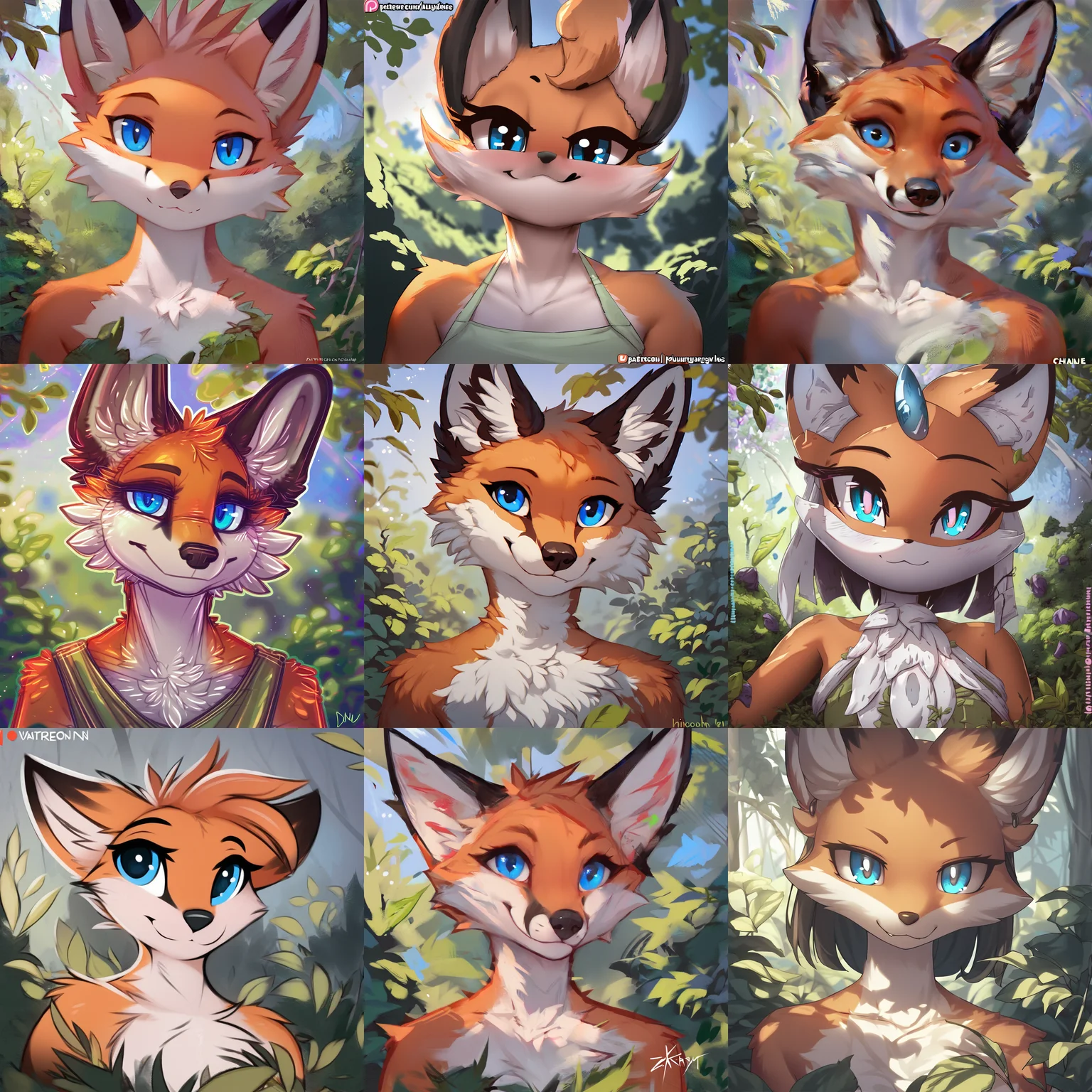 [by {ancesra|burgerkiss|chunie|dimwitdog|hioshiru|rilex lenov|twiren|zackary911|zinfyu}:0.1], fox, anthro, solo, female, fox, blue eyes, pupil, iris, closed smile, short hair, looking at viewer, orange fur, headshot portrait, black eartips, detailed background, forest <lora:PDXL_artist_tags_v2:1>  BREAK, score_9, score_8_up, score_7_up, score_6_up, score_5_up, score_4_up