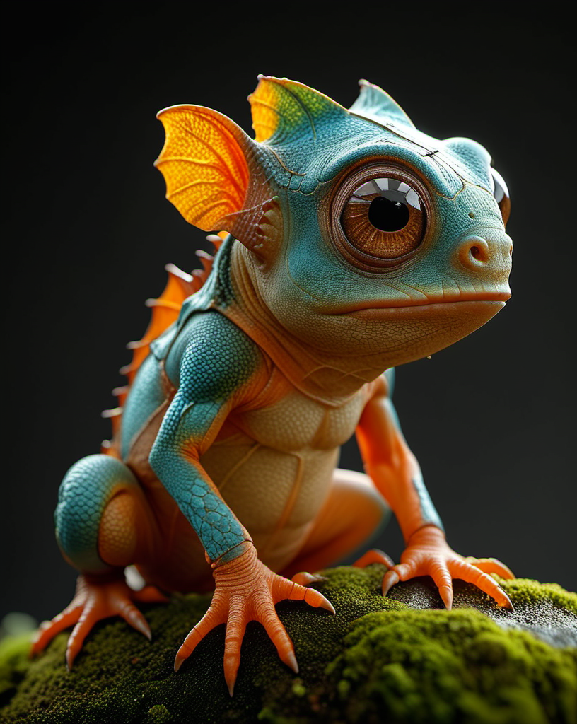 Hyperrealistic art cinematic film still photography in the style of detailed hyperrealism photoshoot, cute creature, fantasy, James Christensen, bold lines, hyper detailed, shallow depth of field, vignette, highly detailed, high budget, bokeh, cinemascope, moody, epic, gorgeous, film grain, grainy, extremely high-resolution details, photographic, realism pushed to extreme, fine texture, incredibly lifelike,  <lora:sss:1> <lora:- SDXL - vanta-black_contrast_V3.0:0.7>, <lora:add-detail-xl:0.5>
