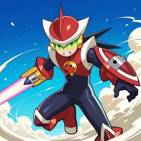 masterpiece,best quality,amazing quality BREAK megaman.exe,protoman.exe,double soul \(mega man\),energy sword,1boy,male focus,helmet,solo,weapon,sword,clenched teeth,teeth,armor,red helmet,bodysuit,gloves,looking at viewer,netnavi,arm blade,smoke,incoming_attack,tinted eyewear,black bodysuit,assault visor,green-tinted eyewear,arm shield,<lora:Proto_Soul_V1-1:1>,