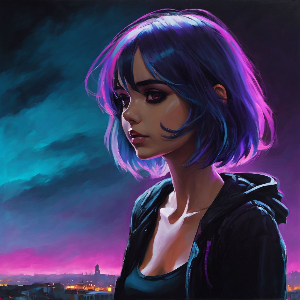 <lora:SDXL_MassiveCowsLoRA_v2E2:1> , (((anime oil painting))),  (((side view of cute petite short modern Polish emo-girl standing confidently in brothel))), (cute expression), ((dark eyes)), ((dimples)), ((pointed small boobs)), (smoky air), ((neon)), Intricate textures, (high detailed skin:1.7),
