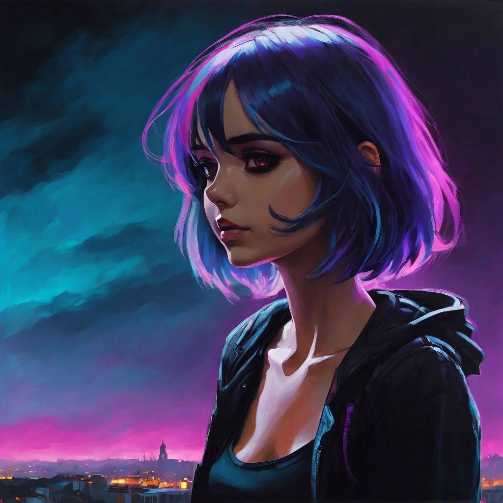 <lora:SDXL_MassiveCowsLoRA_v2E2:1> , (((anime oil painting))), (((side view of cute petite short modern Polish emo-girl standing confidently in brothel))), (cute expression), ((dark eyes)), ((dimples)), ((pointed small boobs)), (smoky air), ((neon)), Intricate textures, (high detailed skin:1.7),