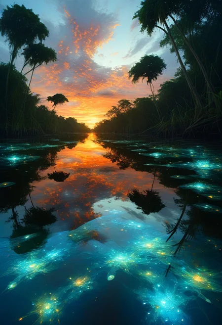 (by Ellen Jewett:1.5), (Bioluminescent Impressionism, amazon river surface mirroring a blazing sunrise, ethereal landscapes, dynamic light, depth of field, biotech emotion:1.3) people partying.
<lora:xl_more_art-full_v1:0.5> <lora:add-detail-xl:1> <lora:RMSDXL_Creative:2>