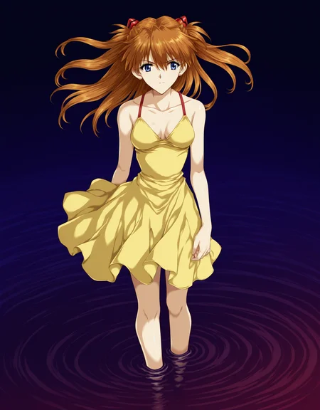 masterpiece,best quality,very aesthetic,huge filesize,zPDXL,tamiyaakito_style,<lora:tamiyaakito:1.2>,
BREAK skinny,1girl,standing on liquid,cowboy_shot,souryuu asuka langley,front view,yellow dress,sundress,