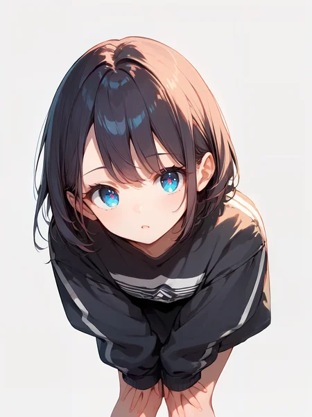 score_9, score_8_up, score_7_up,source_anime, high res image,masterpiece,best quality,(girl:1.0),cute face,clear skin,shiny hair,ultra detailed eyes,simple background, <lora:bent over_pony_V1.0:1> bent over