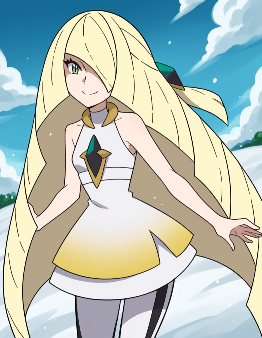 score_9, score_8_up, score_7_up, source_anime, <lora:pokemon-lusamine-anime-ponyxl-lora-nochekaiser:1>, pokemonlusamine, blonde hair, green eyes, hair over one eye, long hair, multicolored hair, streaked hair, very long hair,, bare arms, diamond (shape), dress, gem, green gemstone, leggings, short dress, sleeveless, sleeveless dress, white dress, white leggings,, snow day, winter clothes, snowball fight, laughter, cold breath, white landscape, smile, looking at viewer, solo,, cowboy shot, dutch angle