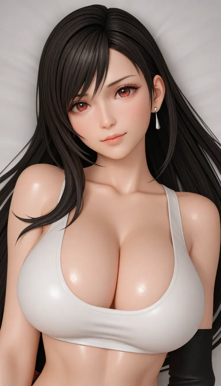 (masterpiece, best quality), amazing quality, very aesthetic, absurdres, highres, newest, HDR, 8K, high detail RAW color art, high contrast, bright face, large pupil, eyelashes, brilliant skin, shiny skin, 3D, 3D make,
1girl, solo, tifa lockhart, upper body, lying,