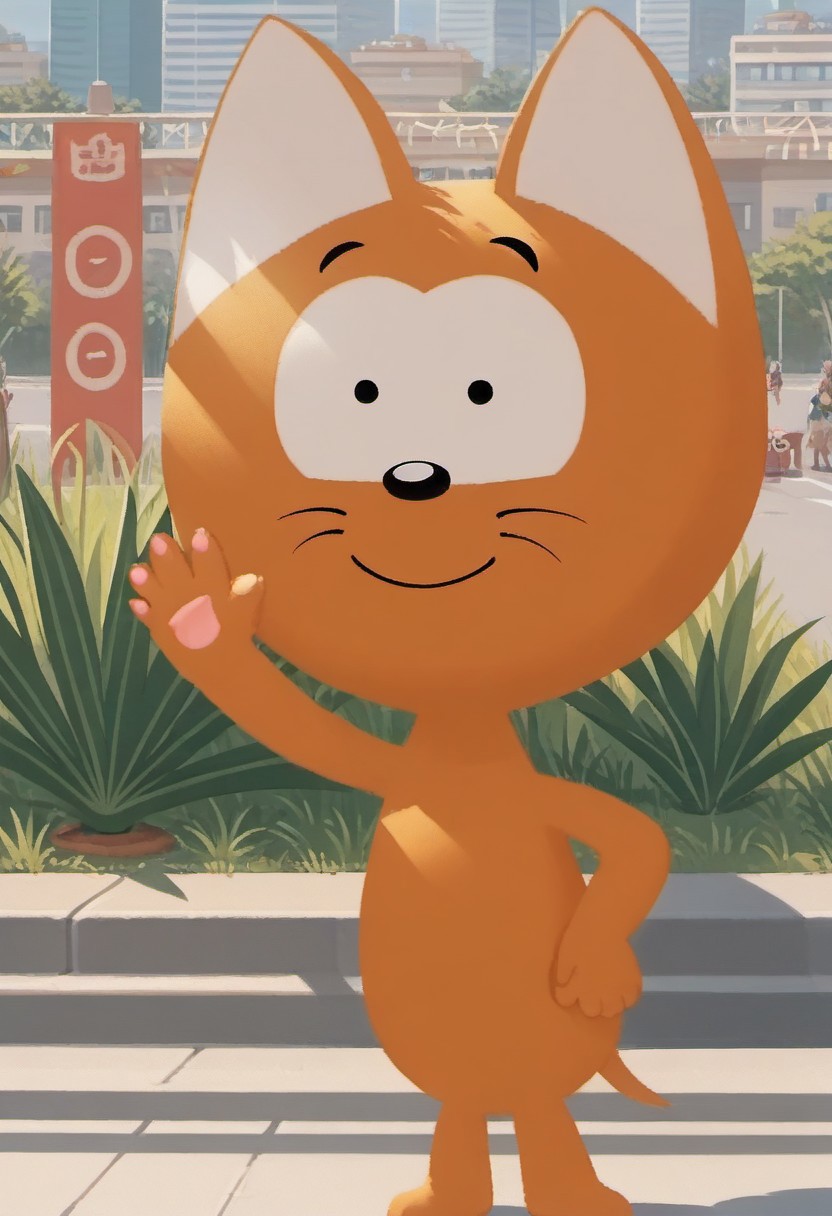 score_9, score_8_up, score_7_up
day time, natural light, detailed sun rays, summer, daytime, highly detailed background, city street, break
cat anthro, male cat, ornage fur, BREAK
standing, wide smile, waving hand