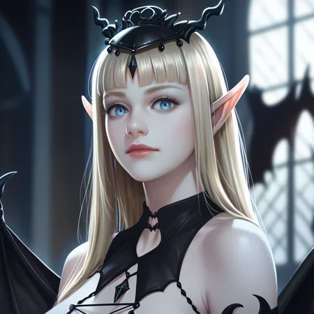 score_9, score_8_up, score_7_up, score_6_up, score_5_up, score_4_up, source_anime, realistic, photoshop \(medium\), <lora:LOISucc_t2-000016-128:1.0> 1girl, LOISucc, blue eyes, pale skin, elf ears, long hair, blonde, demon wings, close-up, portrait
, indoors, gothic castle mansion, main hall, darkness, at night, dark