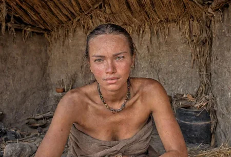 photograph, a beautiful woman in a neolithic village, high quality photography, 4k, Canon EOS R3, hdr, smooth, sharp focus, high resolution, award winning photo,