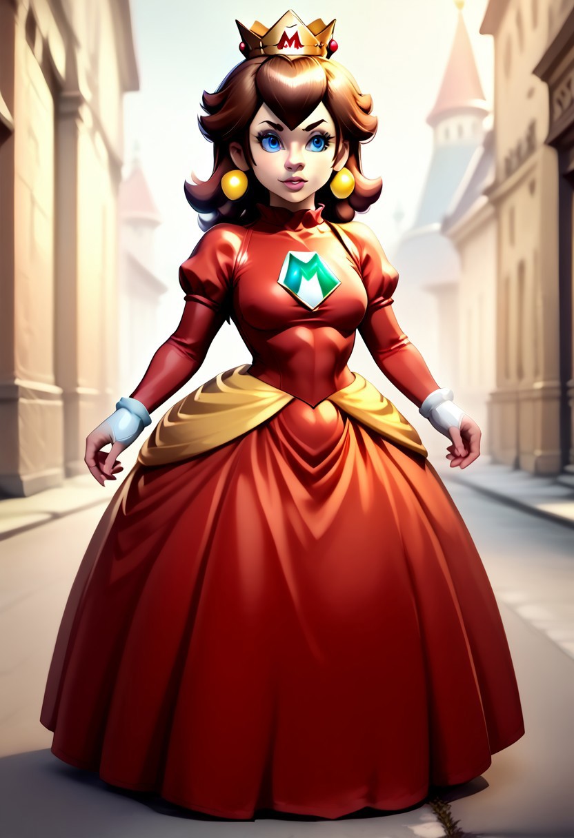 <lora:MtF_Genderswap:1>, genderswap \(mtf\), Mario, facing forward, mario hat, adult woman, extremely large nose, extremely bulbous nose, very wide face, circular head shape, wide chin, wide jawline, brown hair, lightly curly hair, blue eyes, average bust, wide hips, super crown, princess dress, red dress with blue accents, fully clothed, zPDXL, score_9, score_8_up, score_7_up, score_6_up, score_5_up, score_4_up,
full body render, full body, photorealistic image, realistic image, high quality, detailed face, realistic human proportions, detailed clothes,