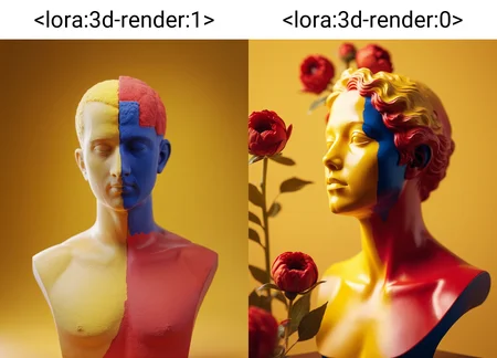 human bust, primary colors, depth of field, redshift, bloom, glow, yellow background <lora:3d-render:1>