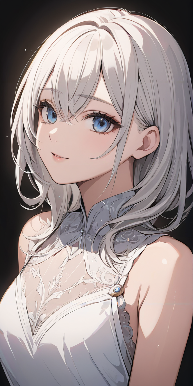 masterpiece,ultra-detailed,best quality,8K,illustration,cute face,clean skin ,shiny hair,girl,ultra-detailed-eyes,simple background, <lora:add-detail-xl:1> <lora:wolf cut hair_XL_V1.0:1> wolf cut hair