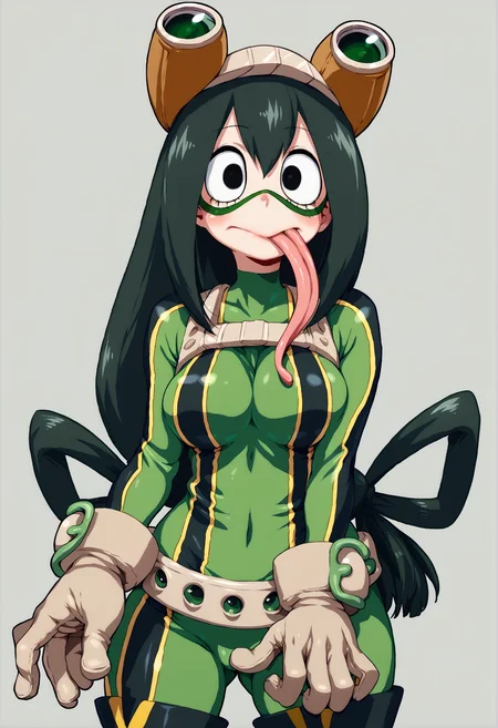 score_9, score_8_up, score_7_up,
by nezumi \(artist\),
asui tsuyu, black eyes, black hair, bodysuit, boku no hero academia, breasts, frog girl, gloves, goggles, green bodysuit, long hair, long tongue, tongue, tongue out,<lora:asui_tsuyu_pony:0.8>
<lora:PDXL_artist_tags_v2_big:1>