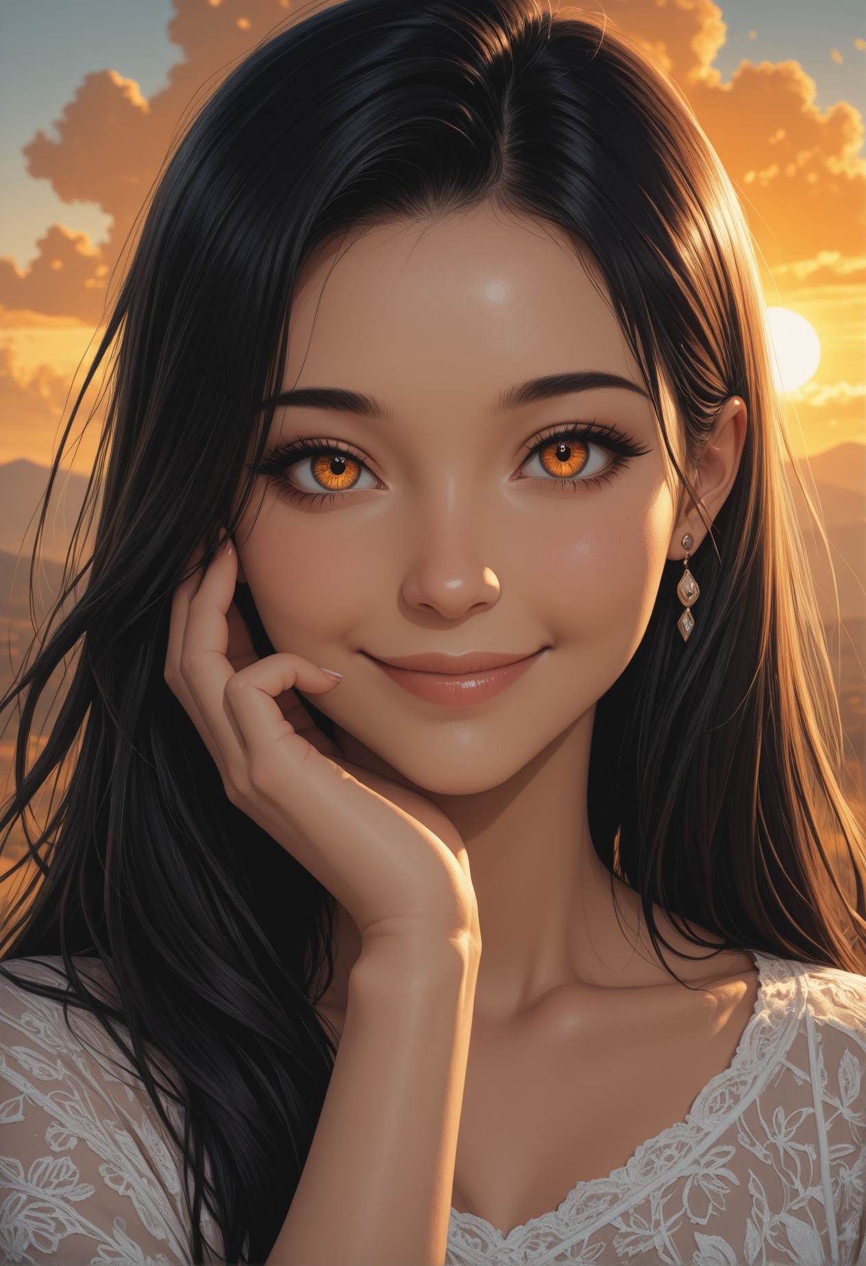 masterpiece, best quality, ultra-detailed, 8k resolution, high dynamic range, absurdres, stunningly beautiful, intricate details, sharp focus, detailed eyes, cinematic color grading, high-resolution texture,
adult, 1woman, very awa, smile, raising hand