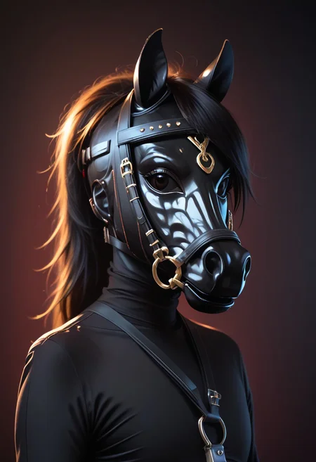 score_9, score_8_up, score_7_up, rating_safe, concept art, realistic, Fixhand.
1girl, solo,
HorseMask, Horse Mask, leather mask.
Black eyes.