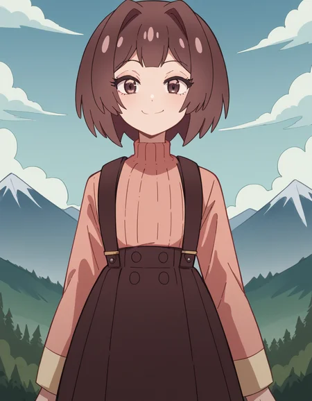 score_9, score_8_up, score_7_up, source_anime, <lora:sakura-sonoue-s1-ponyxl-lora-nochekaiser:1>, sakura sonoue, short hair, bangs, brown hair, brown eyes, hair intakes, bob cut,, skirt, long sleeves, sweater, suspenders, high-waist skirt, brown skirt, suspender skirt, pink sweater, mountain trail, hiking, nature, backpack, adventure, fresh air, smile, looking at viewer, smug, solo,, cowboy shot, dutch angle