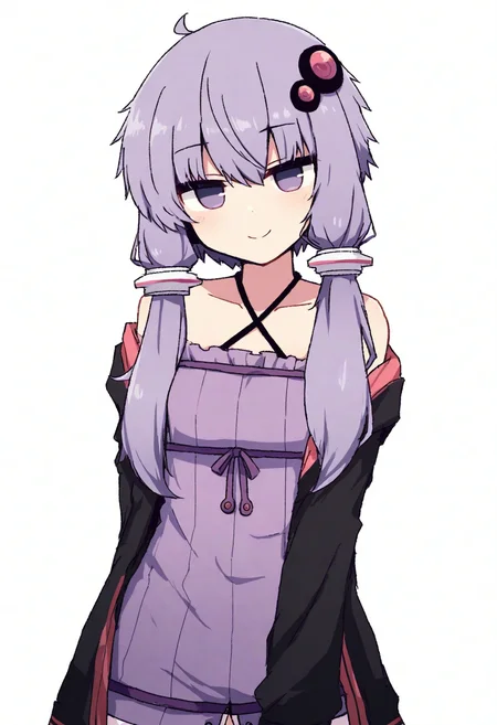 high definition, amazing quality, very aesthetic, best quality, masterpiece, highres, white background, simple background,
<lora:hibino_style_NoobAI_v1:1> hibino, 1girl, solo, looking at viewer, yuzuki yukari, criss-cross halter, purple dress, flat chest, smile,