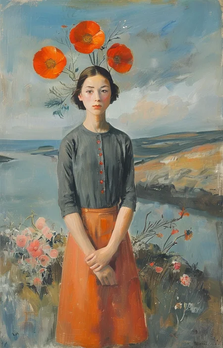 masterpiece,best quality,<lora:tbh241-sdxl:0.9>,illustration,style of Winifred Nicholson tech genius teenage girl