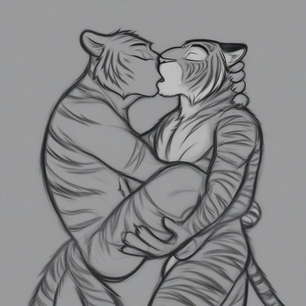 2males, anthro, 1 panther, 1 tiger, kissing, carrying lover, sunset