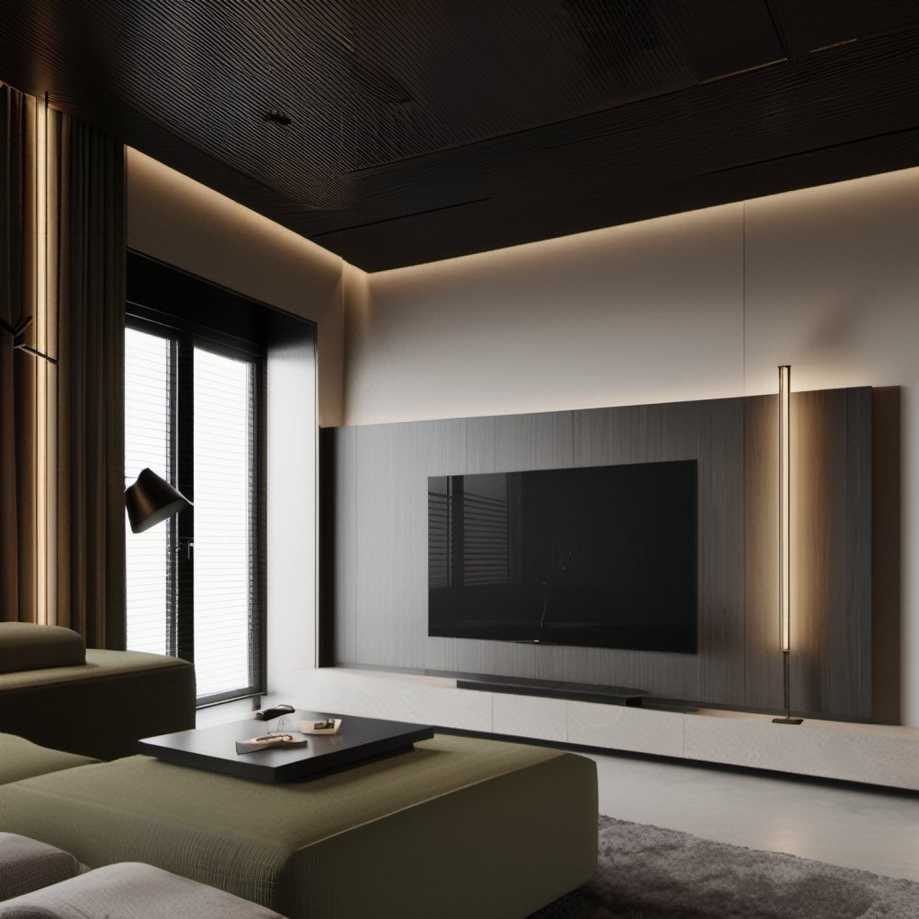 WD,(living room),couch,carpet,floor tile,floor lamp,(tv wall),television,PLY,magnetic track light,window,venetian blinds,bestquality,masterpiece,highquality,real,realistic,superdetailed,fulldetail,8K,((shooting angle with visual impact)),(masterpiece:1.2),best quality,high resolution,unity 8k wallpaper,(illustration:1),perfect lighting,photorealistic,realistic,high quality,4k,art by Peter Basch,(art by Ren Hang:1.3),Raw digital photo,Hopeless Janelle Monae,film grain,<lora:Dark guest restaurantXL.1.0-0000010:1>,